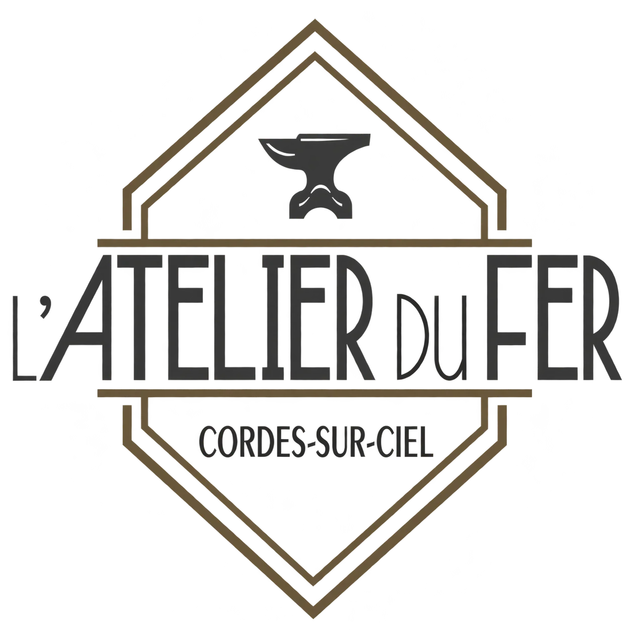 Logo L'Atelier du Fer, Cordes-sur-Ciel : une enclume dans un hexagone